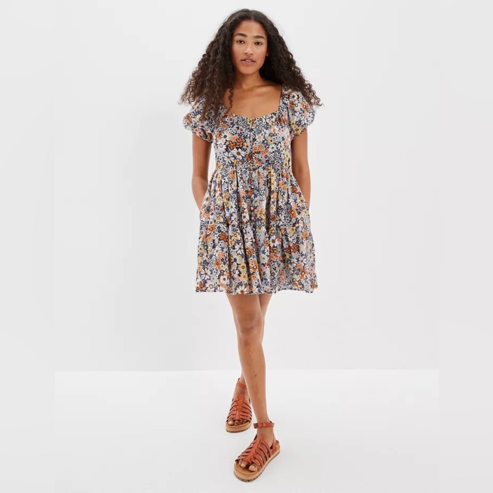 American Eagle Floral Button Front Mini Dress Womens Size Medium